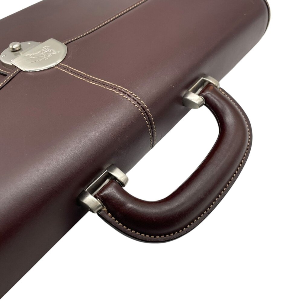 BURBERRY Men's Business Briefcase, Brown Leather, Silver Hardware, Horse Logo - Picture 13 of 16
